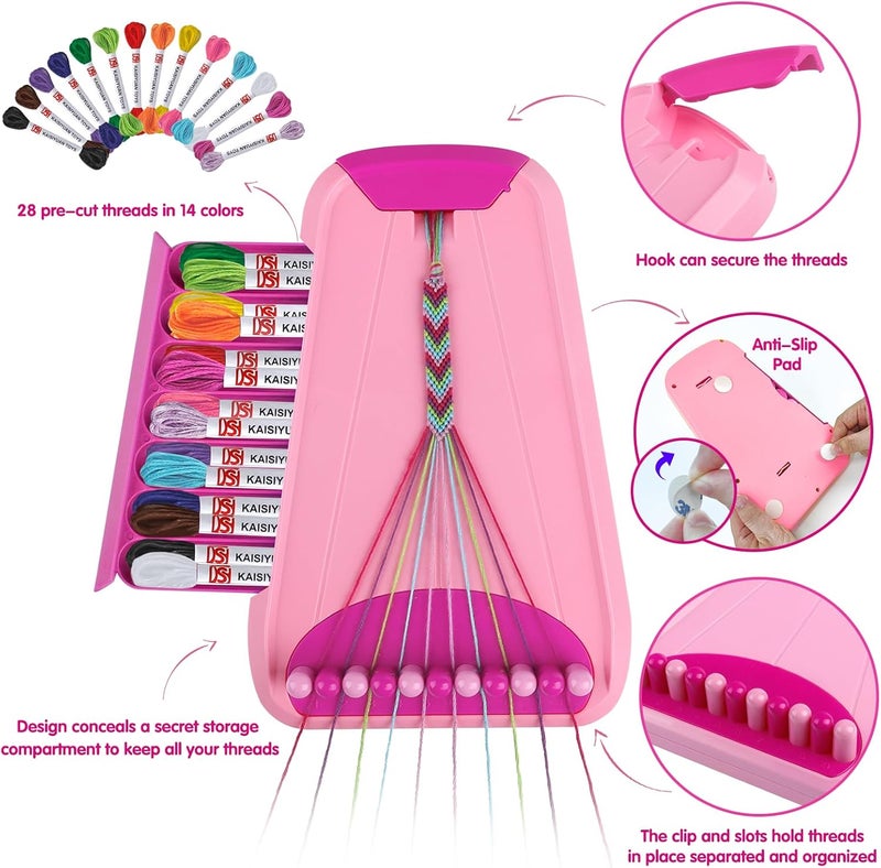 Maynacs Arts and Crafts for Kids Ages 8-12,Friendship Bracelet Making Kit for Girl,Kids Jewelry Making Kit with 28 Pre-Cut Threads,Christmas Birthday Gifts for Ages 6 7 8 9 10 11 12 Year Old Pink - Image 2